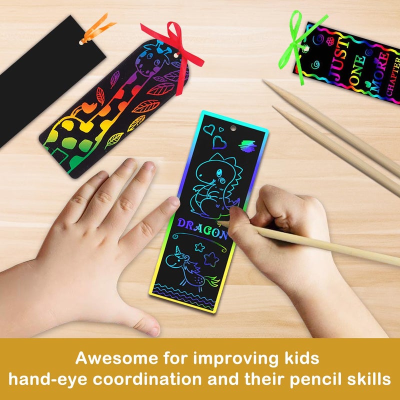 ZMLM Scratch Paper Art Bookmarks Kids: 36 Set Magic Rainbow DIY Art Craft Paper Bookmark Gift Tag Party Favor Goodie Bags Stuffers Pack Activity Bulk Making Kit for Boys Girls Birthday Game Classroom - Image 5